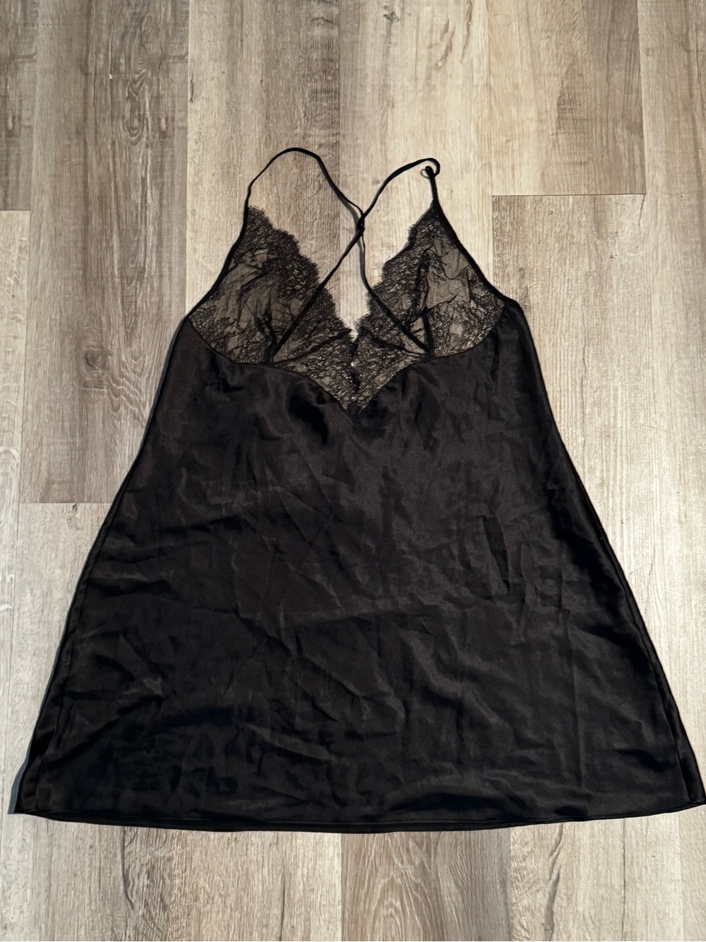 Victorias Secret Black Lace-Trim Chemise Slip with Delicate V-Neck